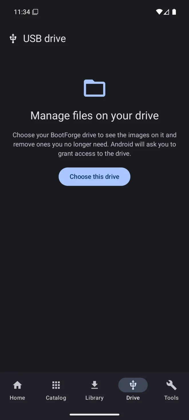 The connected-drive screen showing a Ventoy USB drive over OTG.